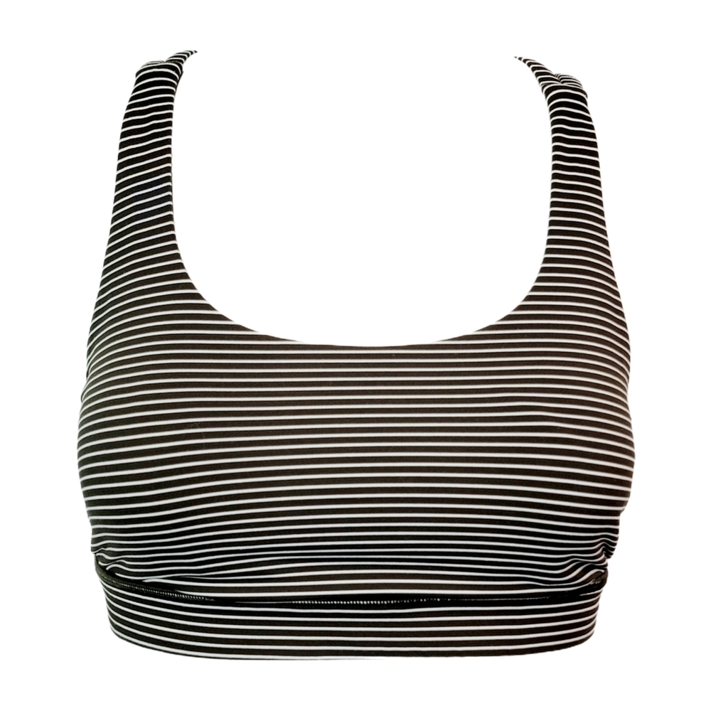 Lululemon Energy Bra Hype Stripe Dark Olive White Size 6 (W2BWNS)